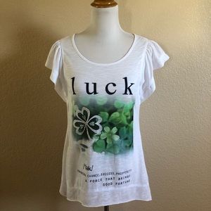 Style & Co. Ruffle St. Patrick Luck Graphic Embellished Knit Top S New